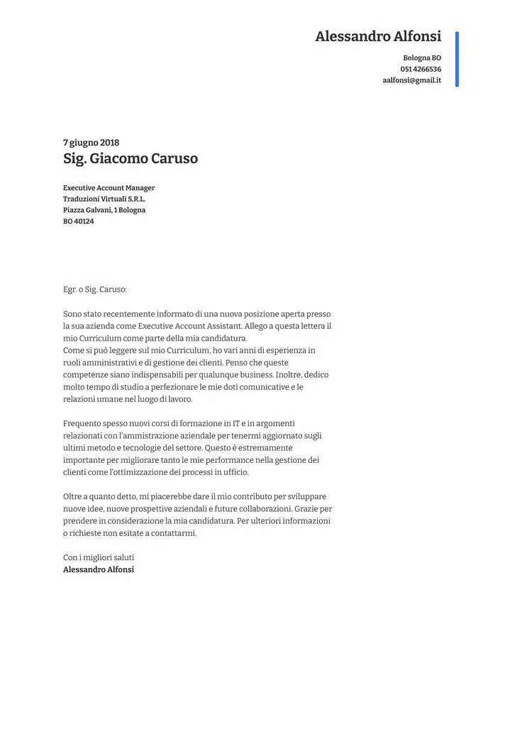 CV template Blu esecutivo