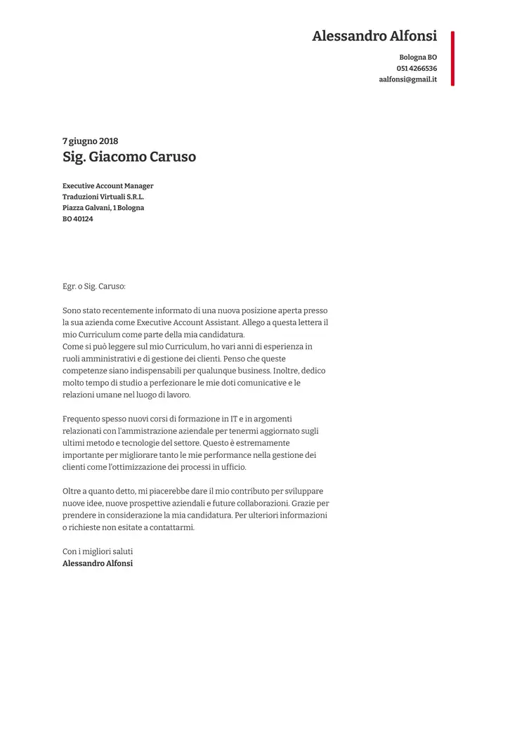 CV template Rosso esecutivo