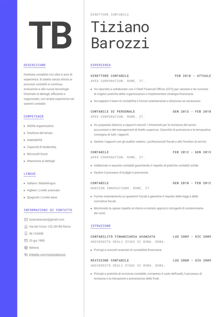 CV template Stoccolma
