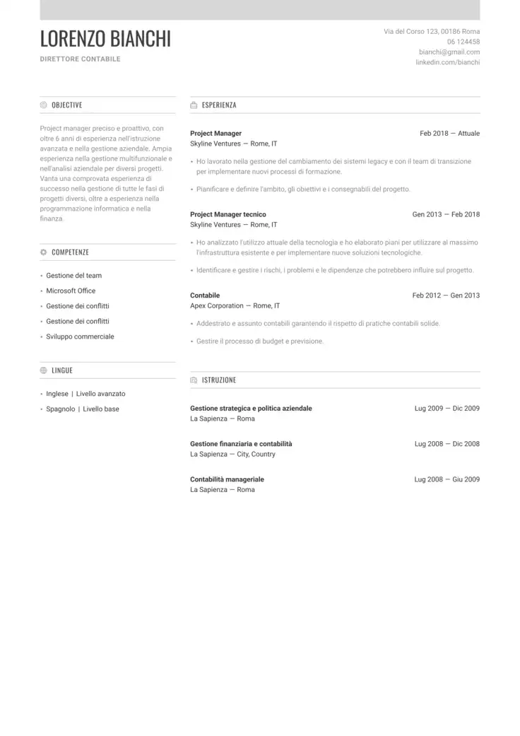 CV template Zurigo