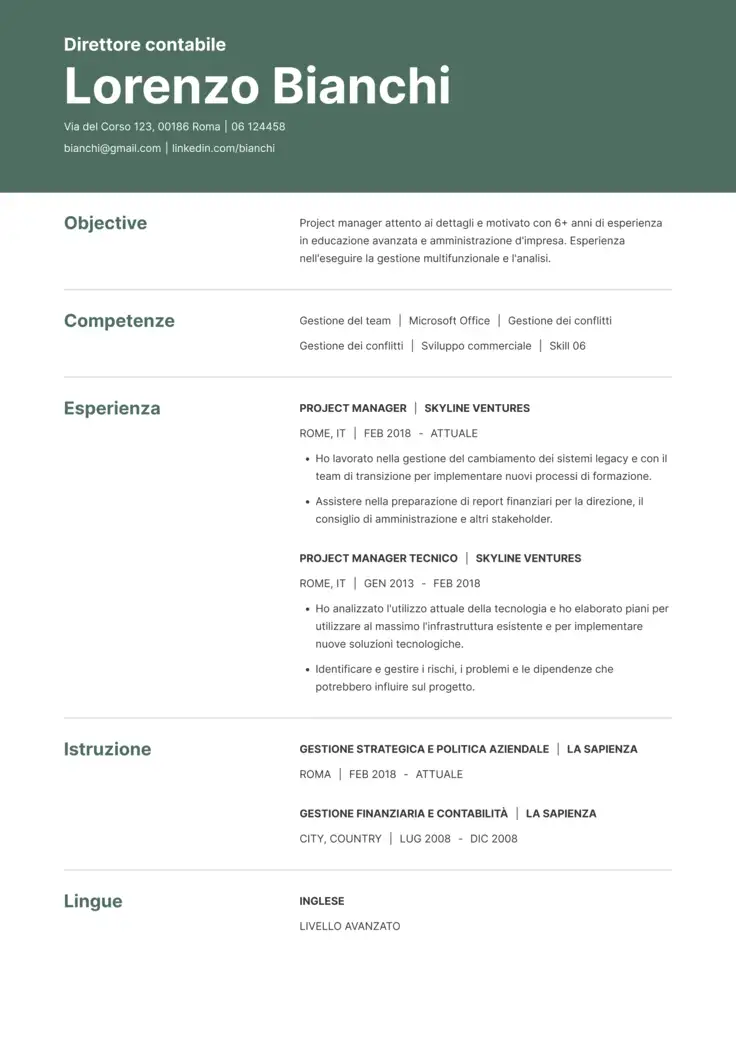CV template Tampa