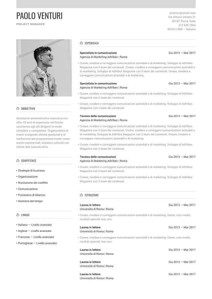 CV template Zurigo