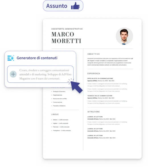 Generatore di obiettivo professionale con IA per creare un’introduzione efficace e catturare l’attenzione dei recruiter.