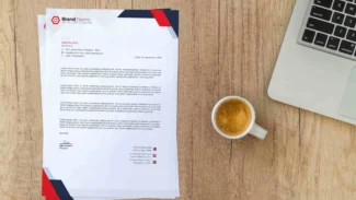 lettera di presentazione sulla scrivania con caffè e portatile