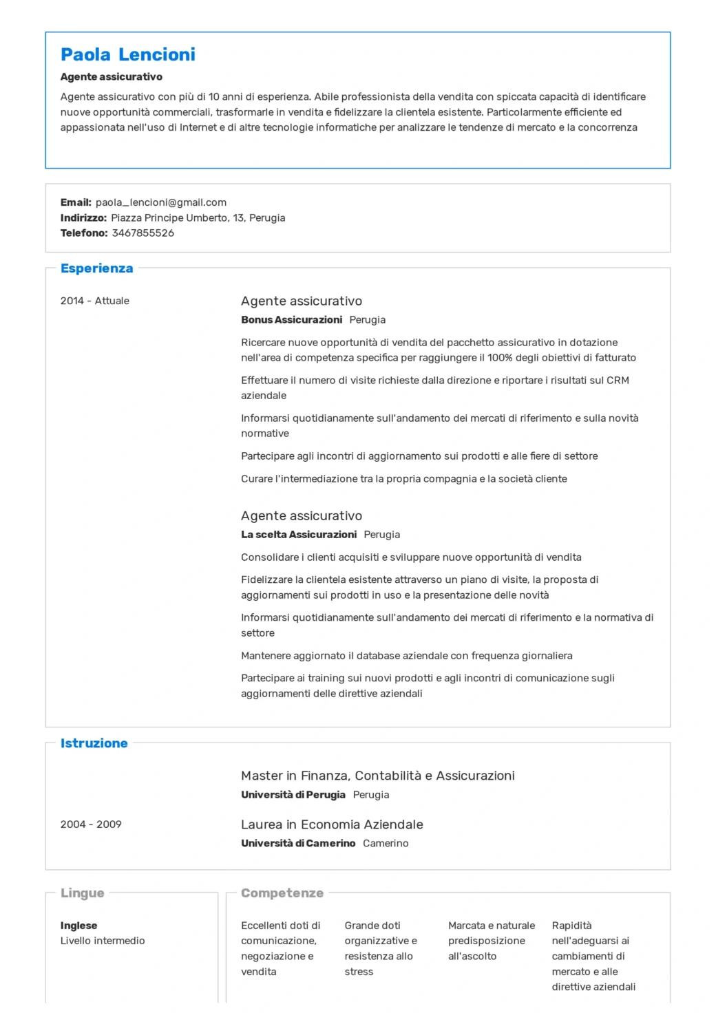 esempio di cv cronologico