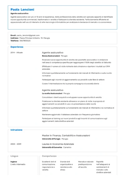 esempio di cv cronologico