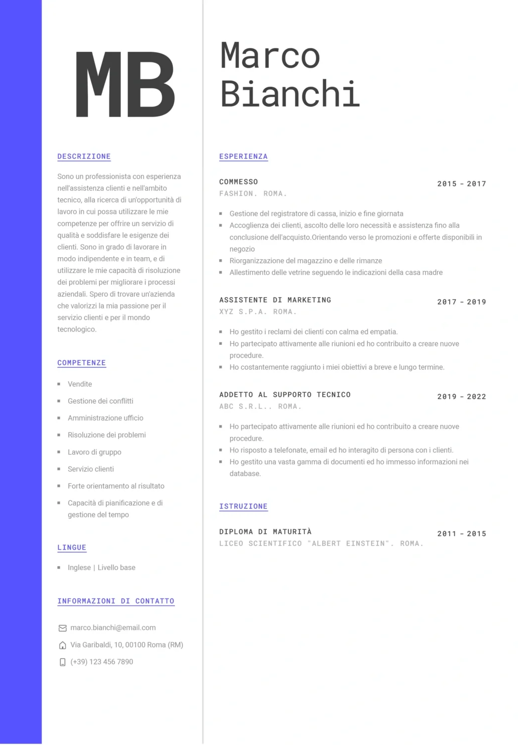 esempio di cv funzionale