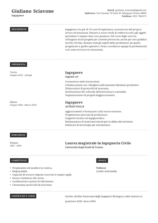 esempio di cv semplice