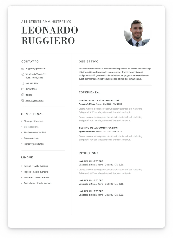 Modello di CV professionale pronto da compilare online