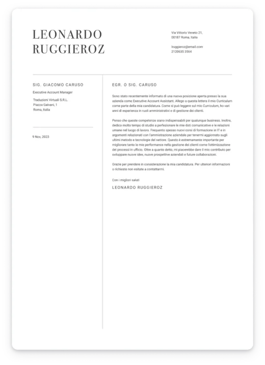 Lettera di motivazione da creare e scaricare con il tuo CV