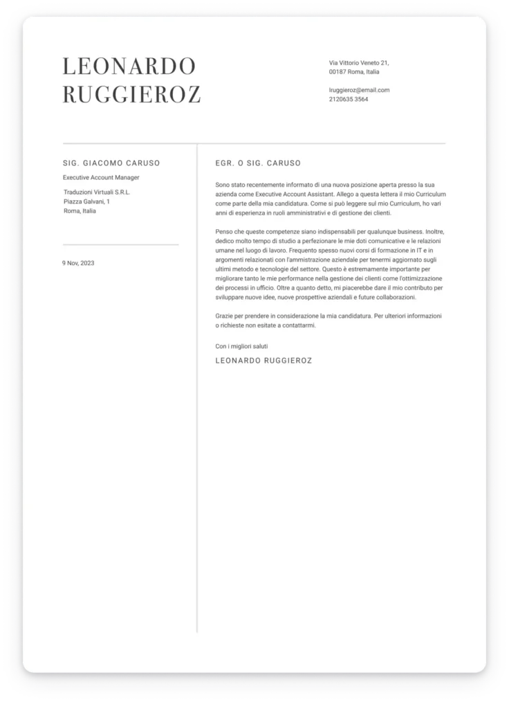 Lettera di motivazione da creare e scaricare con il tuo CV