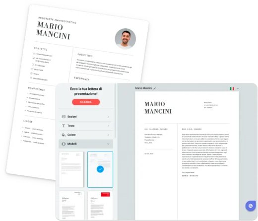 Generatore di lettere di presentazione con IA di OnlineCV che aiuta a creare testi personalizzati e professionali per accompagnare il tuo curriculum