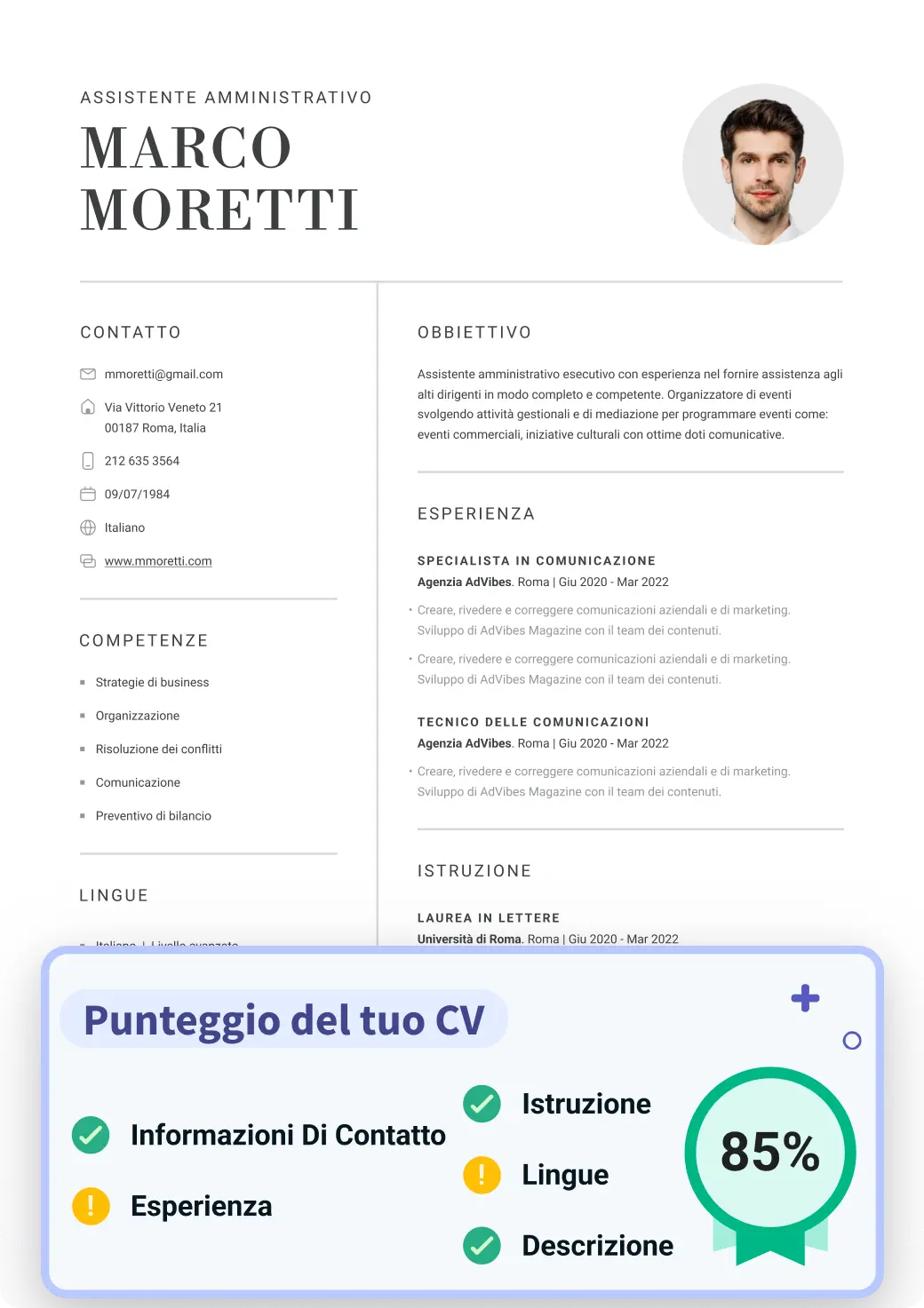 CV con suggerimenti mirati dall'IA di Onlinecv.it