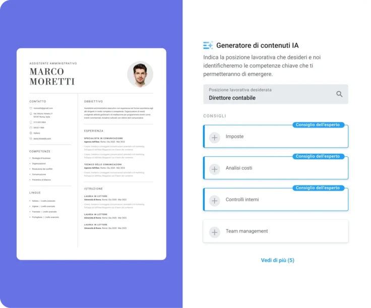 Generatore di contenuti IA di onlinecv.it