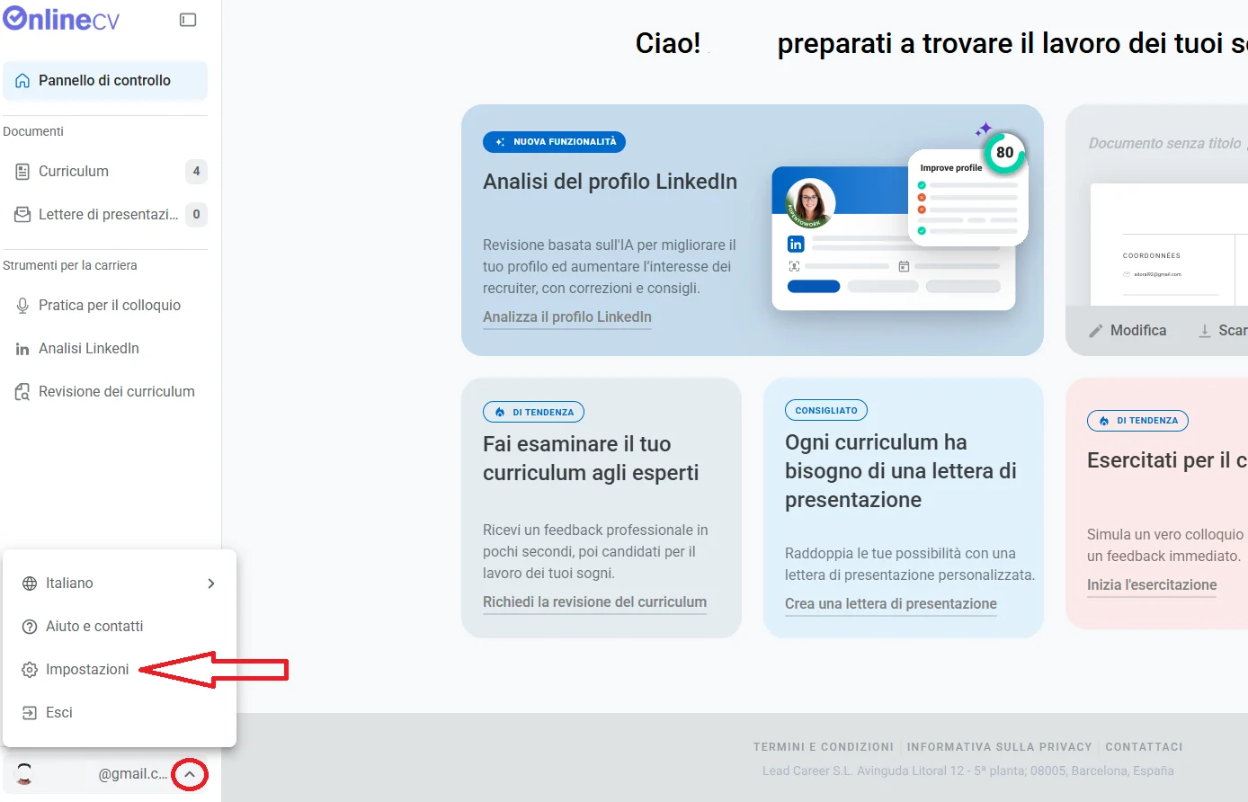 annullare l’abbonamento a OnlineCV