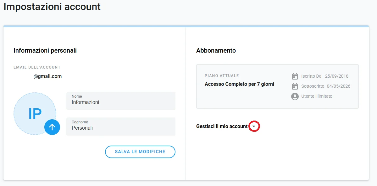 Impostazioni account