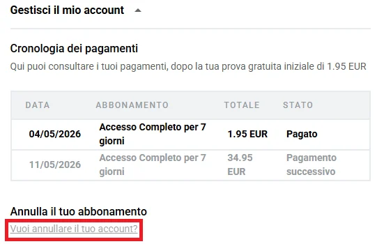 annulla il tuo abbonamento